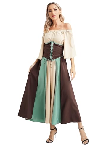 Robe paysanne renaissance femme Jhaoyu à lacets pour soirées médiévales