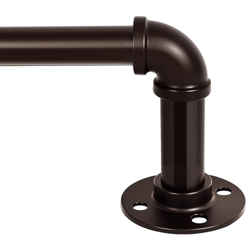 Heavy Duty Industrial Wrap Around Curtain Rod 120-240 Inch, 1-Inch Blackout Room Darkening Drapery Pole, Brown Rustic Pipe French Return Design for Indoor, Outdoor & Room Divider