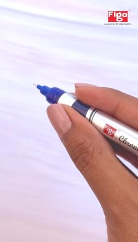 Image of Figo Chrome Liquid Roller Pen - 0.6mm Fine Pipe Tip, Smooth Writing, Quick Dry Ink - Pack of 10 Blue Ink Pens for Office, School & Home