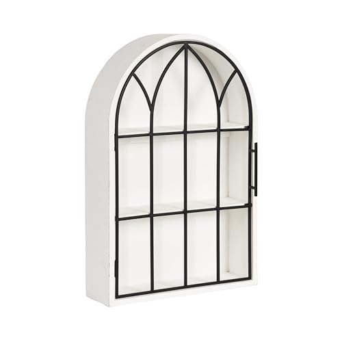 Kate and Laurel Megara Decorative Wooden Hanging Arched Wall Cabinet with Door for Open Storage; 16 x 6 x 24; White and Black; Wooden Floating Wall Bathroom Cabinet for Above Toilet Storage