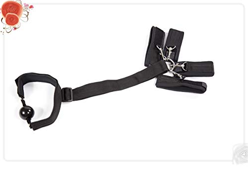 Niu-Man Juego de Kit de Cuello a muñeca Esposas de Nailon para Yoga Bola de Boca sólida Negra