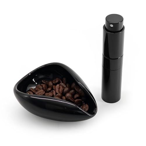 Coffee Bean Dosing Cup and Spray Bottle Set Ceramic Coffee Dosing Cup with Coffee Bean Spritzer Espresso Spray Bottle to Help Reduce Static Black
