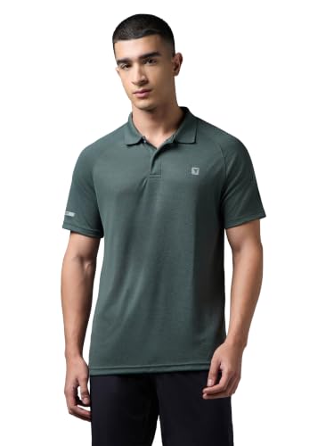Image of TECHNOSPORT Men's DOUBLECOOL Melange Slim Fit Polo T-Shirt Quick Dry Performance Sports Polo with UPF 50+, Anti-Odour, Anti-Microbial & 2-Way Stretch Golf, Gym, Training & Casual Wear