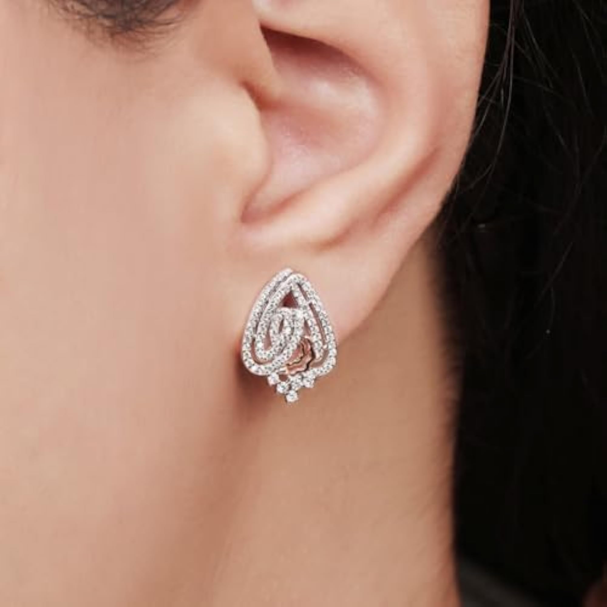 925 Silver Modern CZ Rhodium & Rose Plated Earrings Hallmark