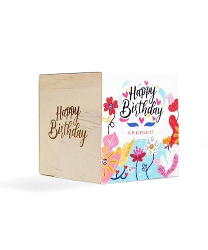 iGreen Cube Augurali - Kit Coltivazione Fiore da Regalare (Happy Birthday) - Idea Regalo Ecosostenibile - 100% Made in Italy - Eco Cube in Legno con Semi di Fiori di Campo