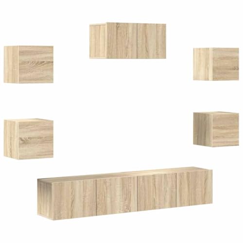 Meubles TV chêne avec 7 modules de rangement mural - 2