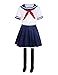 TNTB Japanese Yandere Simulator Ayano Aishi Cosplay Costume School Girl Uniform Sailor Navy Blue Pleated Skirt Set (Small, White and Navy)