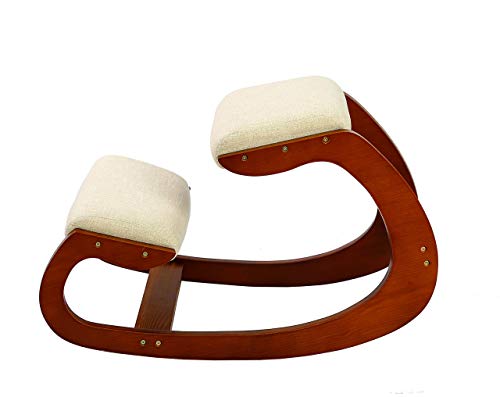 Ergonomic Kneeling Chair for Upright Posture - Rocking Chair Knee Stool for Home, Office & Meditation - Wood & Linen Cushion - Relieving Back and Neck Pain & Improving Posture (Pecan) - Thumbnail 7
