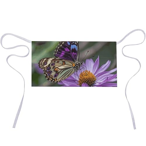DJUETRUI Purple Plum Butterfly Adjustable for Women Men with Pockets Extra Long Lab Apron Butcher Apron Oxford Cloth Cotton Apron for Kitchen Cooking Baking