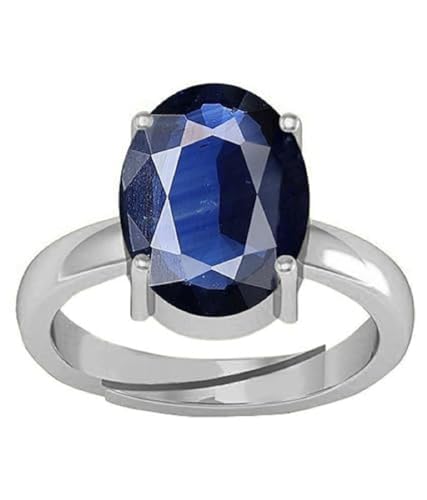 インド製 14.00 ラッティ 13.00 カラット ラボ - Untreatet Aaa+ 品質 天然 ブルー サファイア ニーラム シルバー 調節可能 ジェムストーン リング レディース メンズ - B0CXM6H2GM