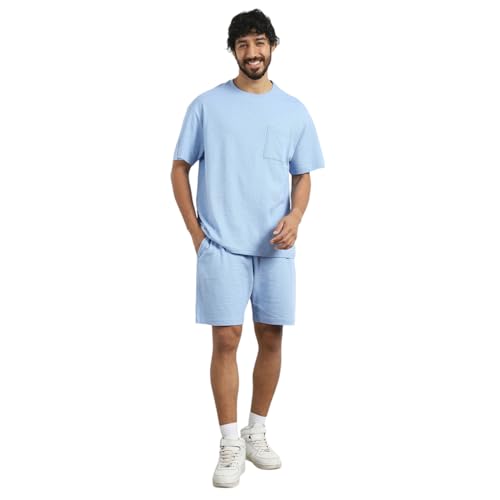 Image of NOBERO Men Cotton Blend Solid Co-ord Sets
