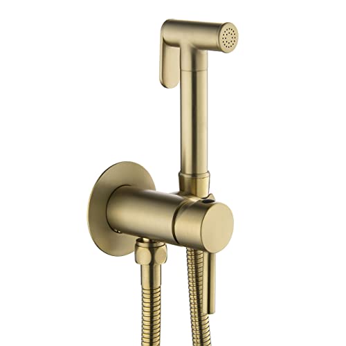 Concealed muslim round hot and cold monobloc bidet shower kit set brass wall mounted brushed gold