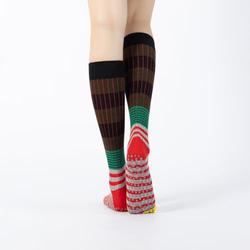 Image of Verdancy Yoga Pilates Socks with Grips for Women Striped Color-Blocked Knee Highs Non Slip Cushioned Over the Calf Socks