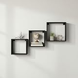 INDE MOBLEKIT | Set 3 Estanterías Flotantes Cuadradas Negras 30x27x24 cm, Repisas Decorativas para Estanteria Pared