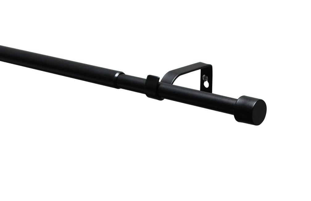 GARDINIA Kos Cap Extendible Curtain Pole Set Including Brackets, End Pieces, Mounting Material, Length 120-210 cm, Diameter 19/16 mm, Metal, Matt Black