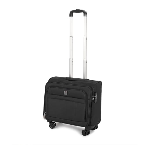 Image of SWISS MILITARY Parker Pro 48L Laptop Overnighter Trolley Bag 15.6 inch Business Cabin Luggage with 360 Degree Wheels Aluminium Trolley Utility Pockets Office Commutes Business Trips Airport Travel-Black