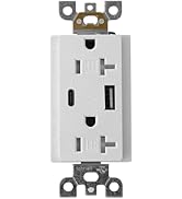 Select USB Charger Wall Outlet, 4.8 Amp USB Receptacle with Type A & Type C USB Ports, 20 Amp Dup...