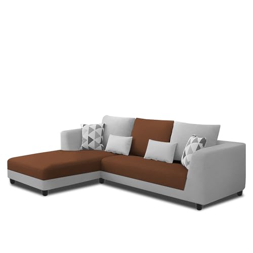 Image of Galib LHS 4 Seater L Shape Sofa Set for Living Room (Brown Grey Fabric) Premium Fabric Sofa