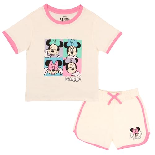 Disney Girls Fashion Short Sets Shirt and Short Set Girl Outfits for Toddler and Kids Clothes Minnie Mouse Graphic T Shirt and Short Set (Cream, Size 10/12)
