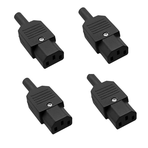 Powice 4 pcs Kaltgerätestecker AC 250V C13,Kaltgerätebuchse, Buchse Stromanschluss 10A 3 Polig IEC 320 Kaltgerätestecker für Computer Netzanschluss-Verlängerung,Kaltgeräteverlängerung,Weiblicher Kopf