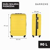BARRENS Duża walizka podróżna | Bagaż rejestrowany | Wymiary 77x52x29 cm | Pojemność 91 L | Wytrzymały materiał ABS | Zamek szyfrowy | Elastyczne rączki | Kółka 360 stopni | Kolor żółty