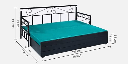 Image of 3 Seater Metal Sofa Cum Bed with Hydraulic Storage | King Size Sofa Cum Bed |Set for, Living Room, Sea Blue, King Size (Sea Blue & Black)