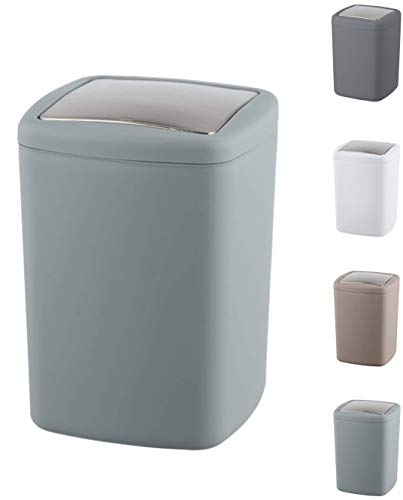 WK Barcelona Square Small Swing Waste/Bathroom/Cosmetics/Table Top Bin (Light Grey, 8.5LTR)
