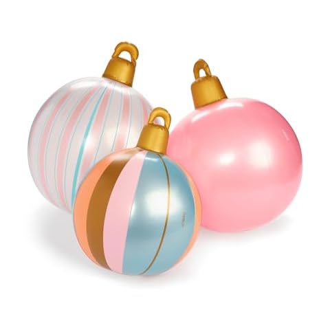 FUNBOY Giant Inflatable Light-Up Classic Pink Christmas Ornaments, 3 Giant Sizes 24'', 22'' and 16.5'' Indoor/Outdoor (3 Pack) Cover