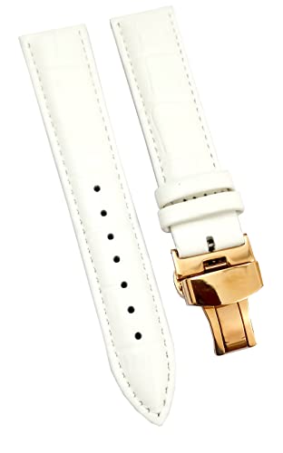 Image of 18mm 19mm 20mm 21mm 22mm 23mm 24mm Genuine Leather Butterfly Deployment Clasp Buckle Watch Band Strap Black Dark Brown TAN Blue Rose Black Gold White