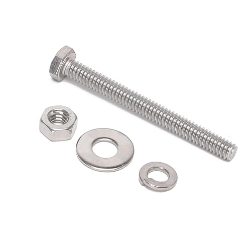 Image of 3 /8-16x2-1 /2 Complete Set Hex Head Screw Bolts,Nuts,Fender Flat washers,Split Lock Washers,Fully Threaded, Stainless Steel 18-8（304）, Bright Finish (6Set)