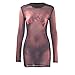 Women Sexy Mesh See Through Bodycon Mini Dress 3D Body Print Letter Graphic Night Club Party Dress Beige