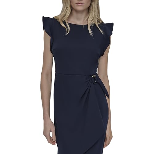 Image of DKNY Women's Flutter Sleeve Faux Wrap Dress with Hardware