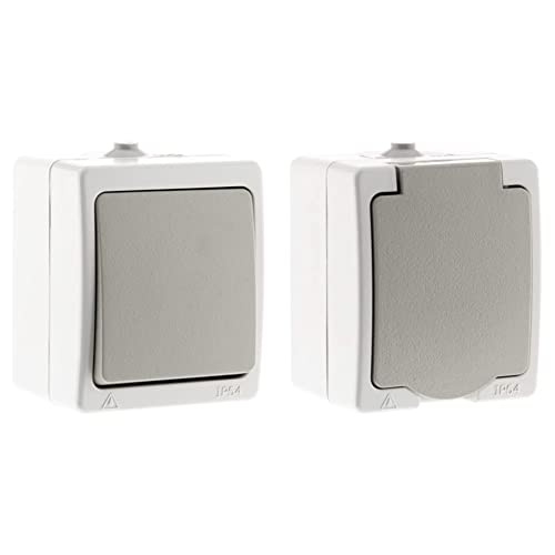 Akya Va-et-vient simple Gris Clair IP54 & Prise 2P+T 16A Gris Clair IP54 Cover
