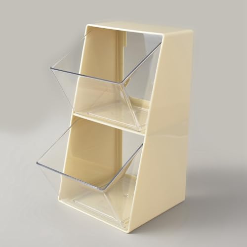 DELORIGIN 3 paquetes acrílico café cápsula titular, 2 niveles beige encimera café cápsula organizador, almacenamiento vertical compacto para K tazas, bolsas de té, caja de soporte espumador de leche