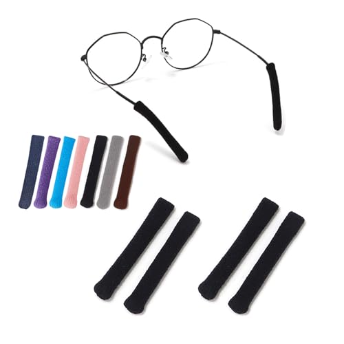 Upgrade Soft Knitting Cotton Fabric Glasses Ear Cushion Anti-Slip Elastic Comfort Eyeglasses Temple Tips Sleeve Retainer Eyeglass Ear Cushions Grips for Glasses Sunglasses Eyewear(2pairs Black)