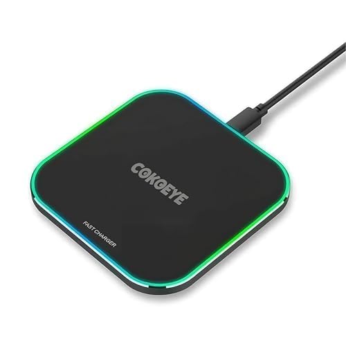 COKOEYE Wireless Charger, 15W Fast Wireless Charging Stand with Sleep-Friendly Adaptive Light Compatible with iPhone 15 14 13 12 11 Pro XR XS Plus Samsung Galaxy S21 S20 Note 20 -with 1 Year Warranty