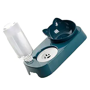 ULTECHNOVO 1 Set 500ML Automatic Cat Water Bottle Food Dispenser Double Dog Feeder Bowl Water Feeding Bowl Dogs Cats Puppies ? Blue ?