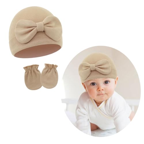 2025 Baby Bonnet Newborns Fetal Caps Fashionable Brimless Hat Trendy Headgear with Matching Mittens Soft3