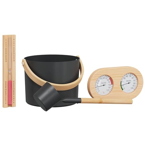 Gecheer Set di Accessori per Sauna 4 Pezzi, Legno di Pino e Alluminio, Resistente al Calore, Elegante per Ambienti di Sauna