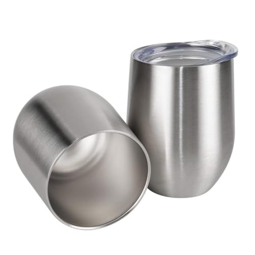 Gteller Edelstahl Stemless Weingläser, doppelwandiger vakuumisolierter Becher, mit Deckel, ideal für Wein, Kaffee, Getränke, Champagner… – Ansicht 4