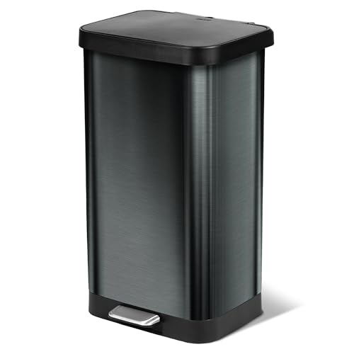 Glad Stainless Steel Step Trash Can, Large Metal Kitchen Garbage Bin with Soft Close Lid, 20 Gallon, Pewter - Indoor & Outdoor Waste Container with Odor Protection and Bag Roll Holder