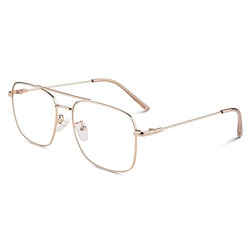 Image of GQUEEN Fake Glasses Women Men Clear Lens Metal Frame UV400 Protection Fashion Retro Pilot Style Eyeglasses