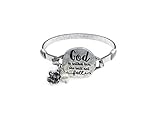 Wonderent “God is Within her. She Will not Fall” Handmade Beautiful Christian Bangle Bracelet with Wire Design and Flower Charm and Bead