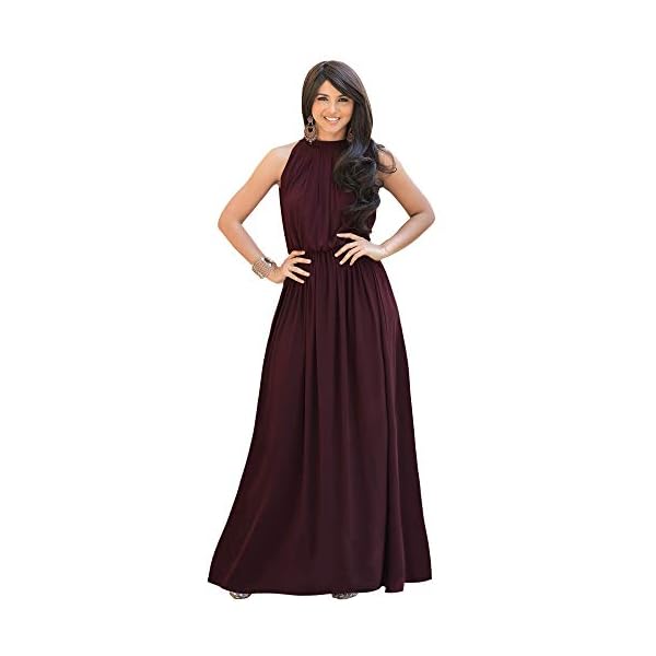 KOH-KOH-Sexy-Sleeveless-Summer-Formal-Flowy-Casual-Gown KOH KOH Womens Long Sexy Sleeveless Bridesmaid Halter Neck Wedding Party Guest Summer Flowy Casual Brides Formal Evening A-line Gown Gowns Maxi Dress Dresses, Maroon Wine Red L 12-14