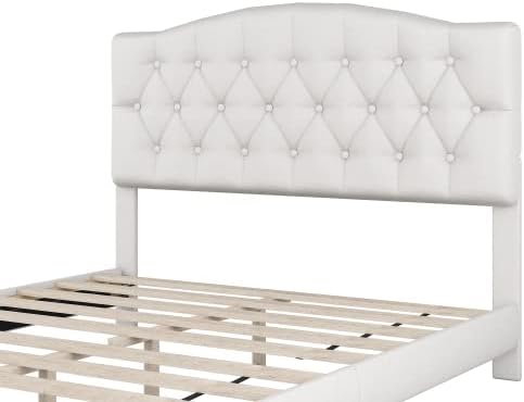 Miniatura 4 de Base de cama tapizada de tamaño Queen con cabecera curvada de sillín, marco de cama moderno con detalles de diamante, sin ruido, fácil montaje, no