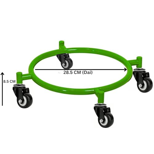 Image of Heavy Duty Gas Cylinder Trolley with Double Bearing Wheels - Stainless Steel Rolling Stand for Kitchen | Easy Move Cylinder Stand with 360 Rotation (Green, Strong Metal Troly)