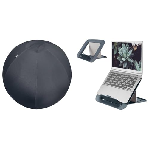Leitz Ergo Set Active Sitzball, Gymnastikball 75 cm, Anti-Wegroll-Funktion, Stoffbezug + Leitz Höhenverstellbarer Laptopständer, Notebook Ständer mit 4 Höhen für 13“-15“ Notebooks, 65430089 + 64260089