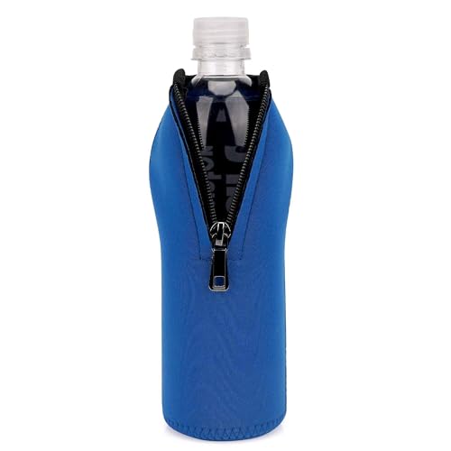 Linkidea Disposable Water Bottle Sleeve Compatible with Smartwater 16.9/20Fl Oz, Evian 16.9Fl Oz, Insulated Neoprene Plastic Bottled Water Cover with Lockable Zipper (1 Pack/Blue)