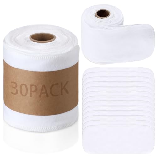 Image of FuWeave 30 Pack Reusable Toilet Paper No Tear Bidet Towels, White | Washable 11.8 inch x 4.3 inch Cotton Flannel Family Cloth Wipes with Snaps, Paperless Roll for Bathroom, Travel, Cleaning and Drying