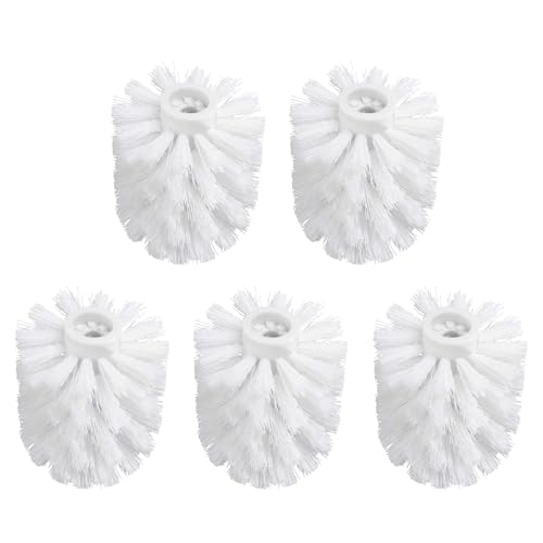 GERUIKE Tête de Brosse WC de Rechange pour Brosses de Toilettes, Tête de Balai pour WC de Remplacement en Set de 5, Blanc, Filetage 16mm, Ø 7 x 9,5cm